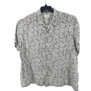Mutual Weave Shirt Mens 3XL Grey White Linen Blend Leaf Print Camp Collar Summer